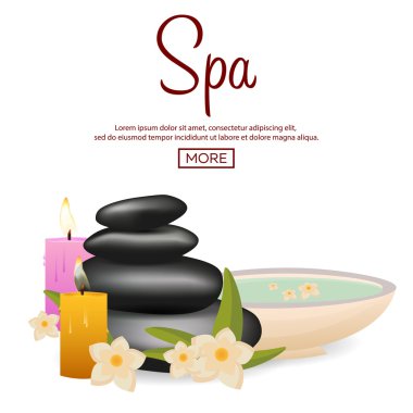Spa salonu afiş taşlarla. Tay masajı. Ahşap doku. Vektör çizim