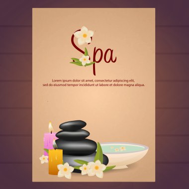 Spa salonu Poster taşlarla. Tay masajı. Ahşap doku. Vektör çizim.
