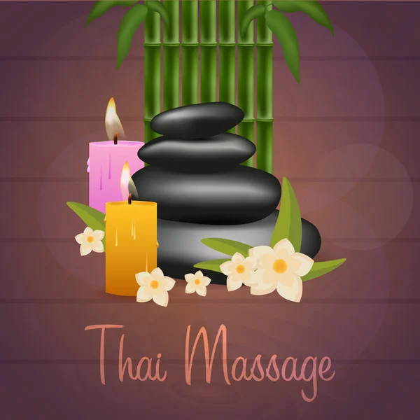 Spa salong banner med stenar och bambu. Thailändsk Massage. Trä textur. Vektorillustration — Stock vektor