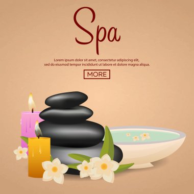 Spa salonu afiş taşlarla. Tay masajı. Ahşap doku. Vektör çizim