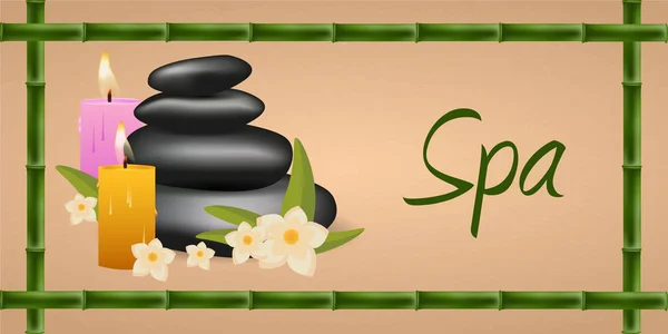 Spa salong banner med stenar. Thailändsk Massage. Trä textur. Vektorillustration — Stock vektor