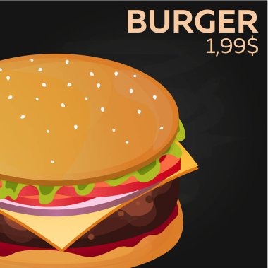 Burger fiyat. Fast food Restauran menü. Vektör çizim.