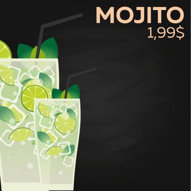Mojito fiyat. Fast food Restauran menü. Vektör çizim.