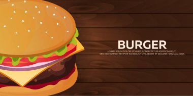 Burger afiş. Fast food Restoran. Vektör çizim.