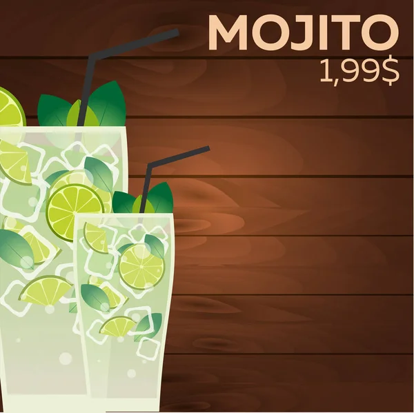 Precio Mojito. Menú Restauran de comida rápida. Ilustración vectorial . — Vector de stock