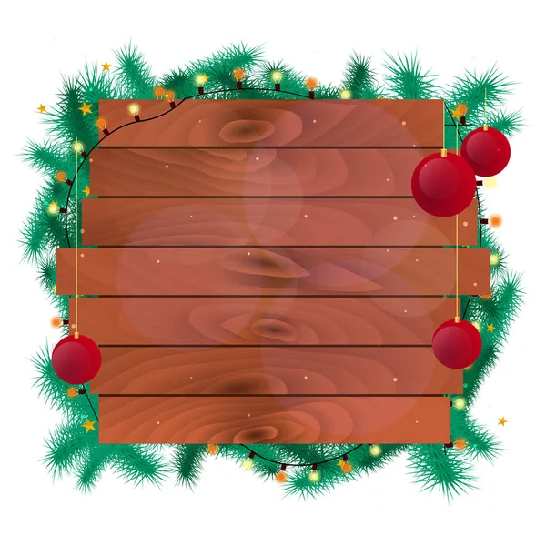 Feliz Navidad y Feliz Año Nuevo. Fondo navideño vintage, marco de madera, ilustración vectorial . — Vector de stock