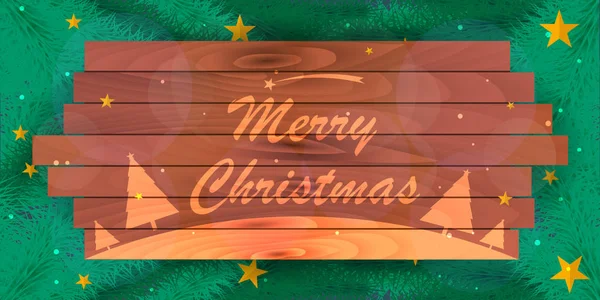 Merry Christmas and Happy New Year. Wooden frame. Vintage Christmas Background, Vector illustration. — Stock Vector