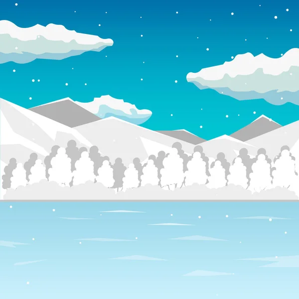 Inverno. Mar e paisagem montanhosa, ilustração vetorial interminável, fundo de desenho animado para design de jogos. Localização do jogo . — Vetor de Stock