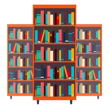 Kütüphane. Kitaplık. Kitap ve bilgi. Vektör çizim.