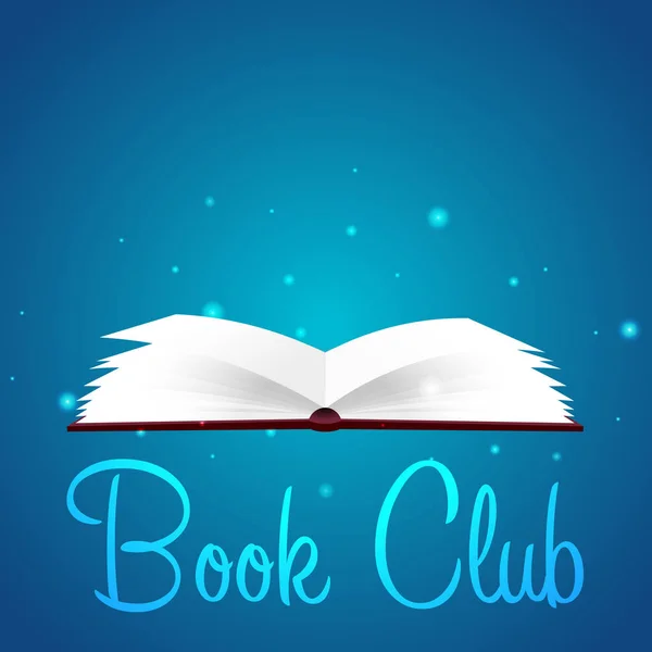 Club de lectura. Club de lectura. Libro abierto con luz mística brillante. Ilustración vectorial . — Vector de stock