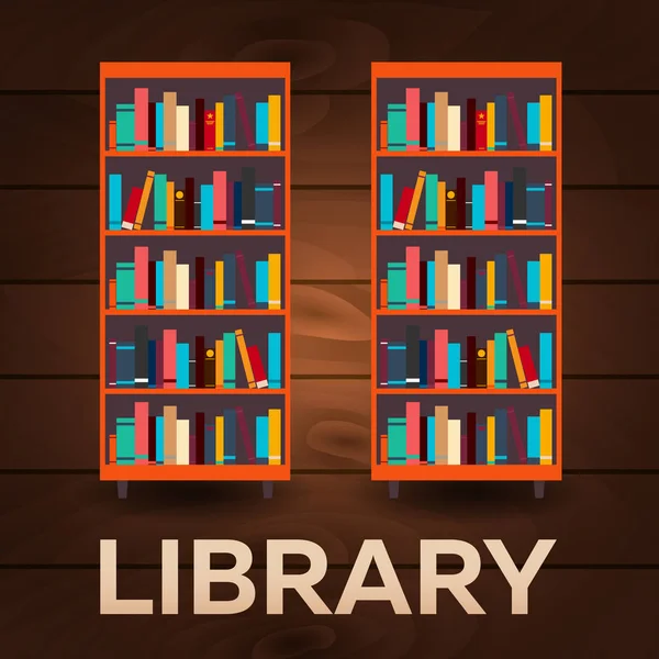 Kütüphane. Kitaplık. Kitap ve bilgi. Vektör çizim. — Stok Vektör