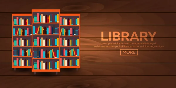 Biblioteca. Estantería. Libros y Conocimientos. Ilustración vectorial . — Archivo Imágenes Vectoriales