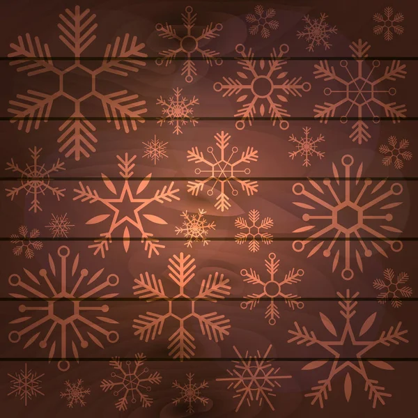 Веселого Різдва і щасливого нового року. Деревини фон з сніжинок. Векторні ілюстрації. — стоковий вектор