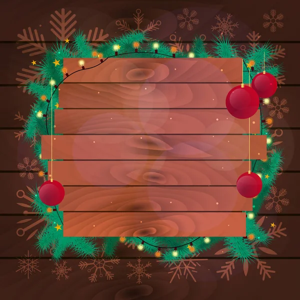 Feliz Navidad y Feliz Año Nuevo. Fondo de madera con copos de nieve. Ilustración vectorial . — Vector de stock
