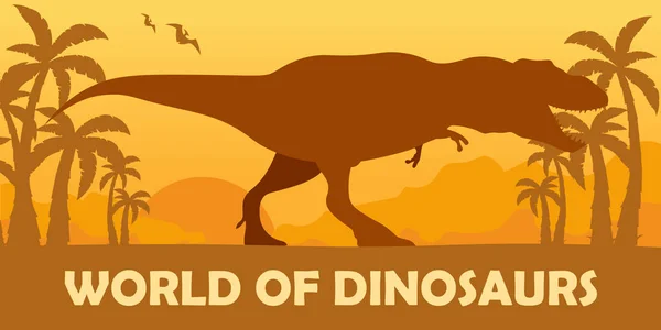 Banner världen av dinosaurier. Förhistoriska världen. T-rex. Kritaperioden. — Stock vektor
