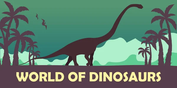 Banner världen av dinosaurier. Förhistoriska världen. Diplodocus. Juraperioden. — Stock vektor