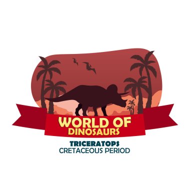 Dinozorların afiş dünya. Tarih öncesi dünya. Triceratops. Kretase dönemi.