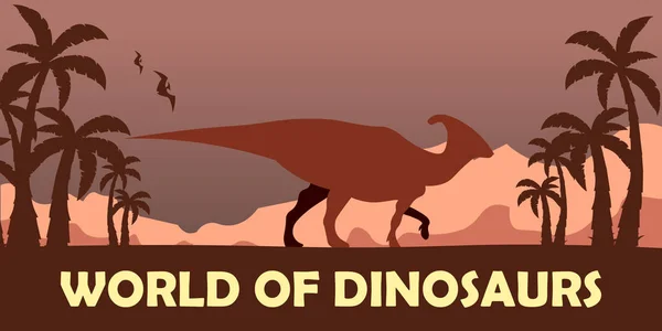 Banner World of dinosaurs. Mundo prehistórico. Parasaurolophus. Período cretácico . — Vector de stock