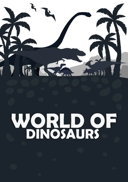 Set World of dinosaurs. Prehistoric world. T-rex, Diplodocus, Velociraptor, Parasaurolophus, Stegosaurus, Triceratops. Cretaceous period. Jurassic period. — Stock Vector