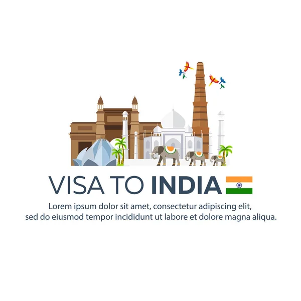 去印度的签证。去印度旅游。旅行的证件。矢量平面插画. — 图库矢量图片