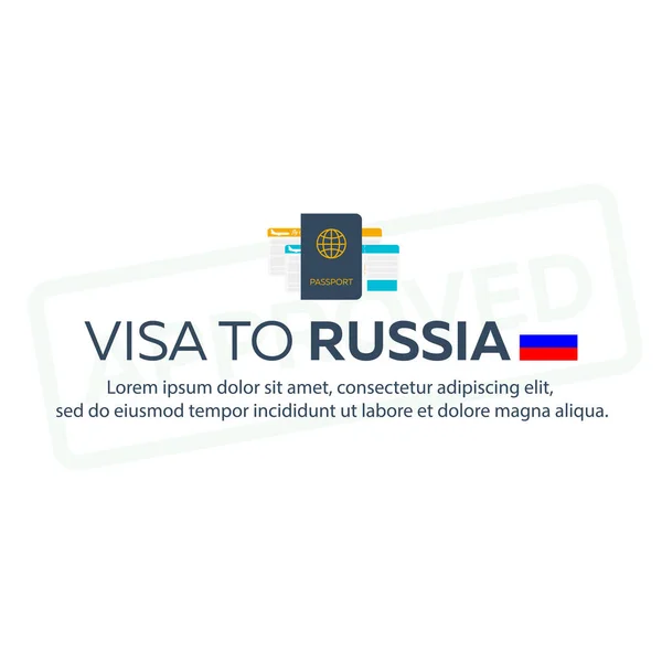 Visa para Rusia. Viajar a Rusia. Documento para viajar. Ilustración plana del vector . — Vector de stock