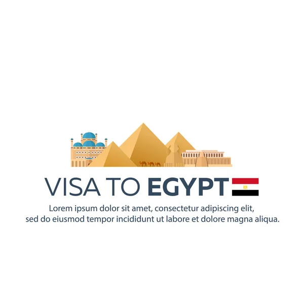 到埃及的签证。到埃及旅游。旅行的证件。矢量平面插画. — 图库矢量图片