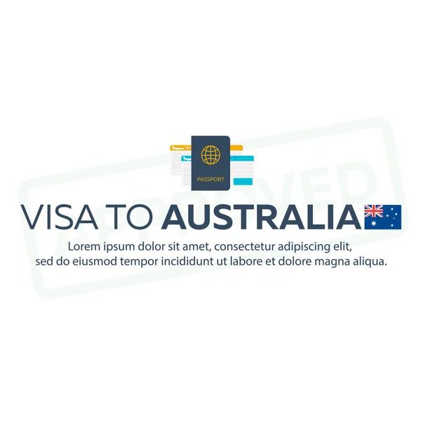 Visa para Australia. Viajar a Australia. Documento para viajar. Ilustración plana del vector . — Vector de stock