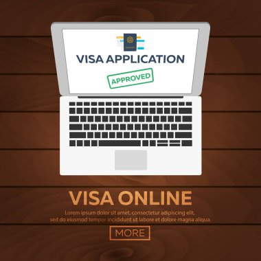 Online vize. Vize başvuru. Belge seyahat için. Vektör düz çizim.