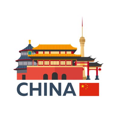 Beijing manzarası Çin'e seyahat. Vektör çizim.