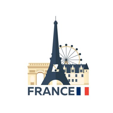 Fransa, Paris manzarası vizesi. Vektör çizim.