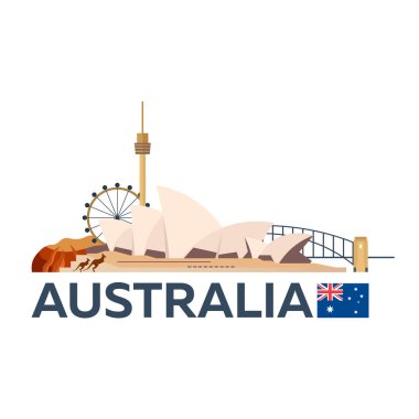 Avustralya, Sydney manzarası için seyahat. Vektör çizim.