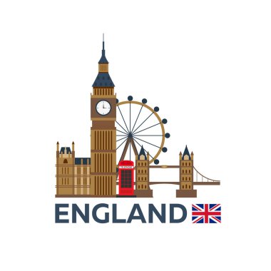İngiltere'ye, Londra manzarası seyahat. Büyük yasak. Vektör çizim.