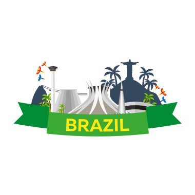 Brezilya, Rio de janeiro afiş seyahat. Poster manzarası. Vektör çizim.