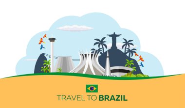 Brezilya, Rio de janeiro afiş seyahat. Poster manzarası. Vektör çizim.