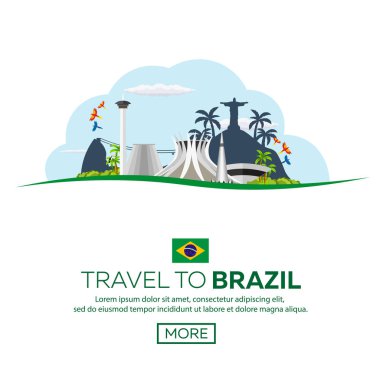Brezilya, Rio de janeiro afiş seyahat. Poster manzarası. Vektör çizim.