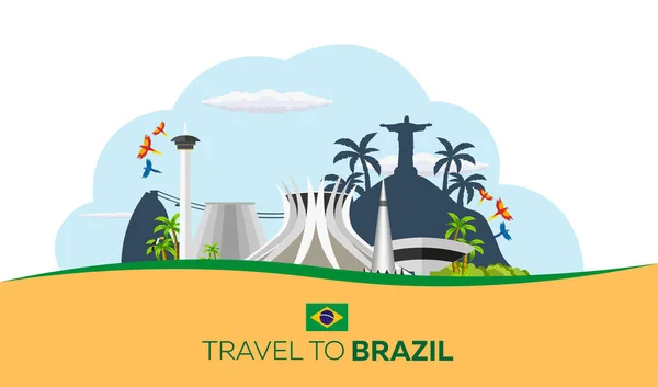 Banner Travel to Brasil, Rio de Janeiro. Esboço de cartaz. Ilustração vetorial . —  Vetores de Stock