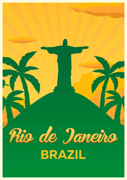 Cartel Viaje a Brasil, Rio de janeiro skyline. Ilustración vectorial . — Vector de stock