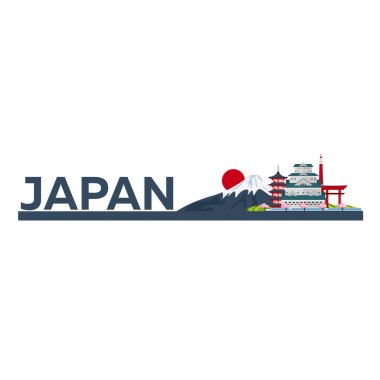 Japonya'ya seyahat. Tokyo. Dağ. Vektör çizim.