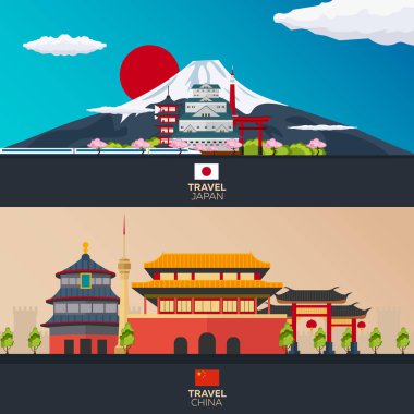 Japonya, Çin seyahat. Dağ. Vektör çizim.