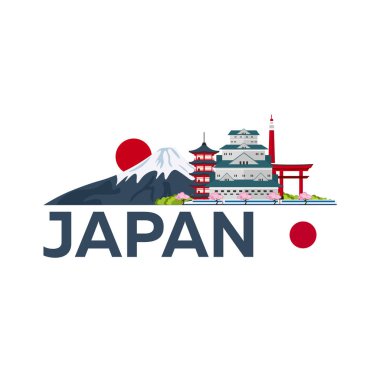 Japonya'ya seyahat. Tokyo. Dağ. Vektör çizim.