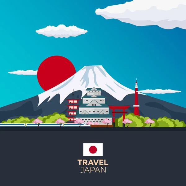 Viaje ao Japão. Tóquio. Montanha. Ilustração vetorial . — Vetor de Stock