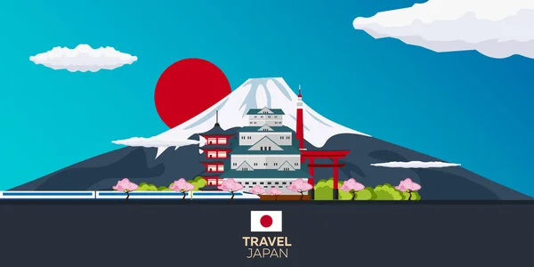 Viaje ao Japão. Tóquio. Montanha. Ilustração vetorial . — Vetor de Stock