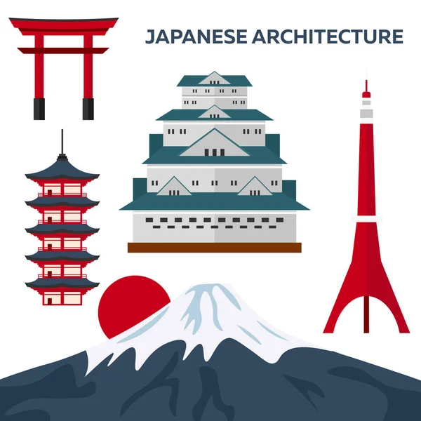 Arquitectura japonesa. Diseño plano moderno. Ilustración vectorial . — Archivo Imágenes Vectoriales