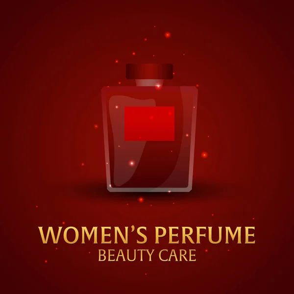 Perfume Feminino Banner. Cuidados de beleza. Garrafa clássica de perfume. Aromaterapia de fragrância de luxo líquido. Ilustração vetorial . — Vetor de Stock