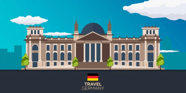 Ταξιδεψει στη Γερμανια. Ράιχσταγκ. Επίπεδη εικονογράφηση διάνυσμα. — Διανυσματικό Αρχείο