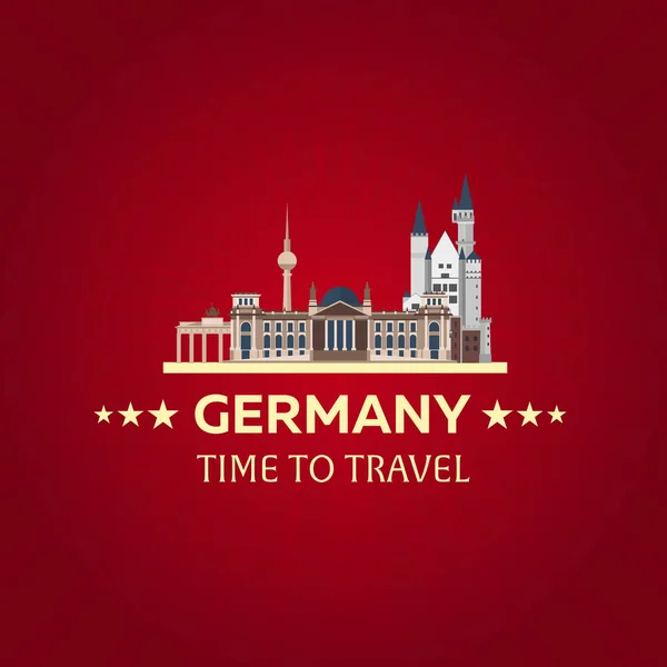 Travel to Germany, Berlin Poster skyline. Reichstag, Brandenburg Gate. Vector illustration. — Stock Vector