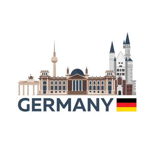 Podróż do Niemiec, panoramę Berlina plakat. Reichstag, Brama Brandenburska. Ilustracja wektorowa. — Wektor stockowy