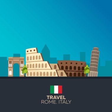 Roma. İllüstrasyon seyahat. Modern düz tasarım. İtalya seyahat.