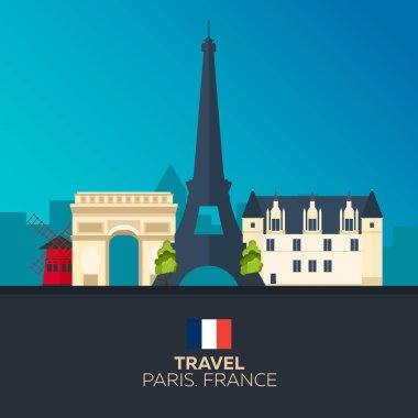 Paris. İllüstrasyon seyahat. Paris manzarası. Fransa. Vektör çizim.