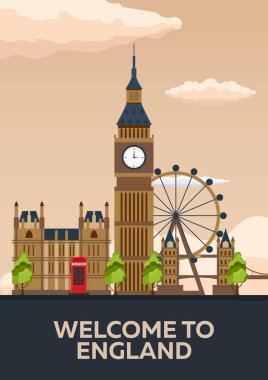 Londra poster. İngiltere'de. Londra manzarası. Vektör çizim seyahat.